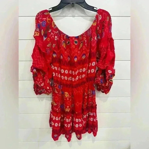 Jaase Dresses & Skirts - Jaase Tammy Floral Off-Shoulder Bel-Air Red Floral Mini Dress Size XS